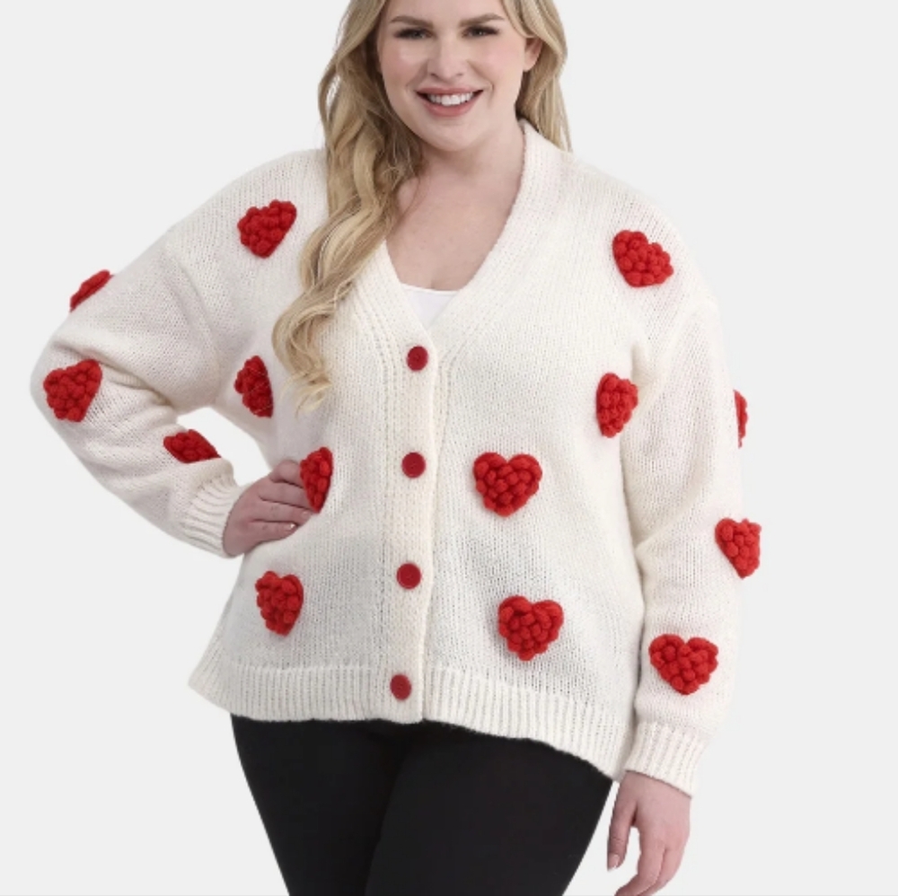 Cozy Heart-Patterned Cardigan Sweater
